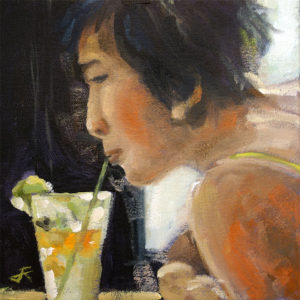 j farnsworth painting of a girl sipping soda