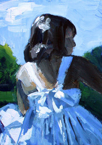 j farnsworth painting of young girl at a picnic
