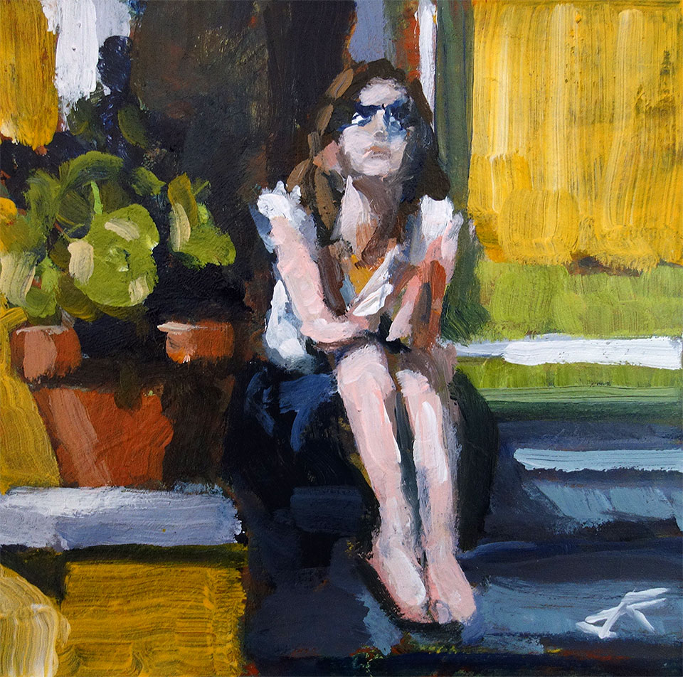 j farnsworth painting of woman sitting in the sun